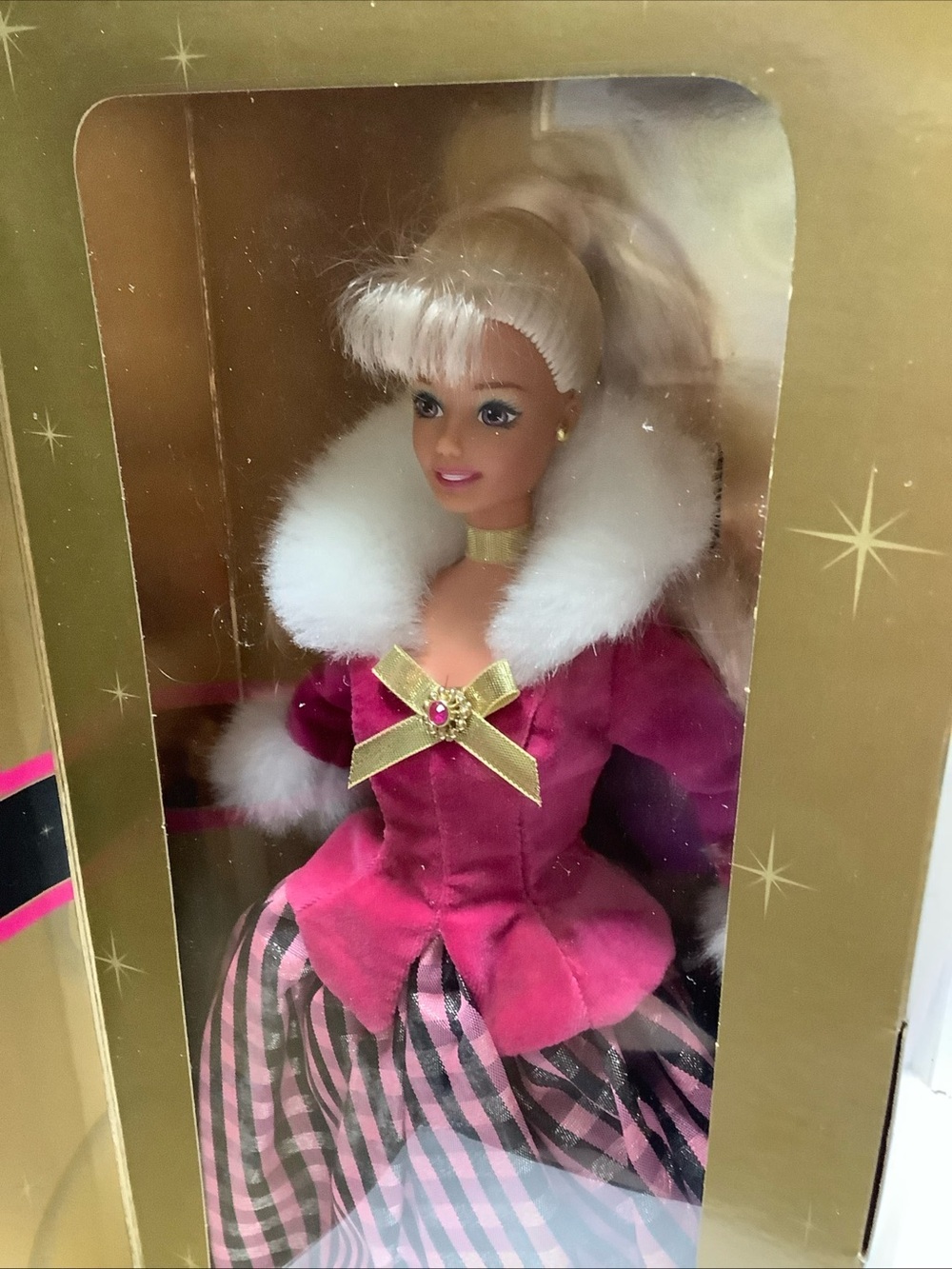 Premium Pink Doll in Fuchsia and Black Plaid Gown - Picture 6 of 16